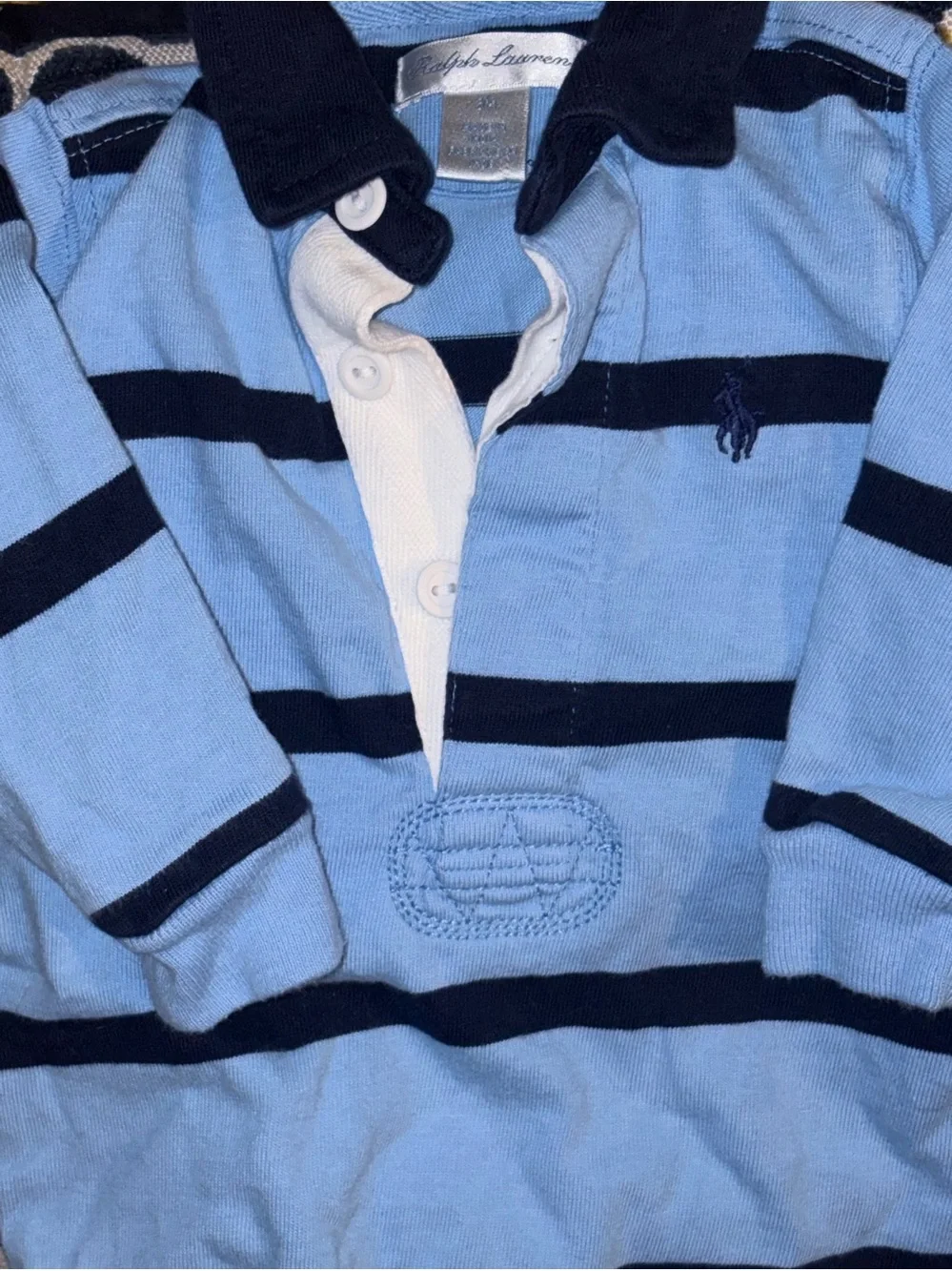 Polo by Ralph Lauren Kids Blue & Navy Striped Rugby Shirt 3m
